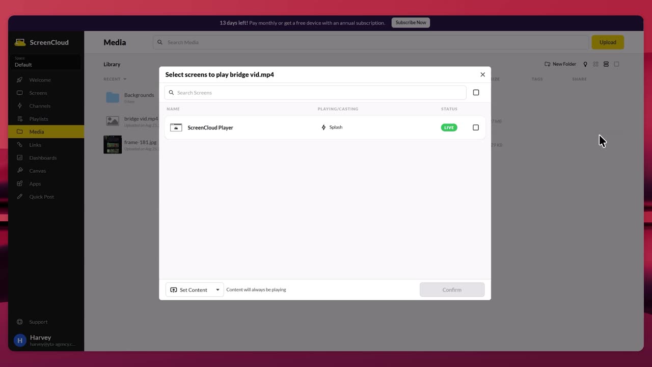 ScreenCloud media library with the screen picker open